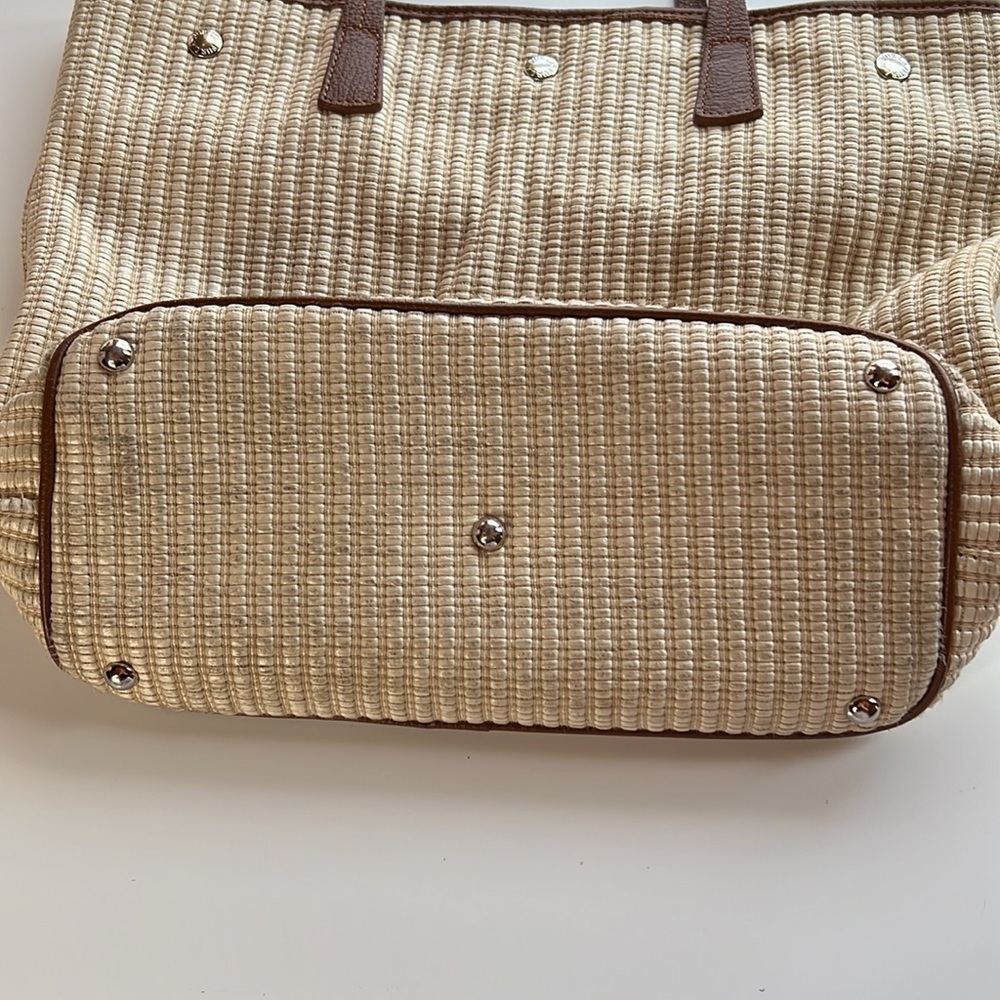 Furla Woven Straw Tote Cream Brown Leather Trim Large Shoulder Bag Resort Luxury - Picture 6 of 12